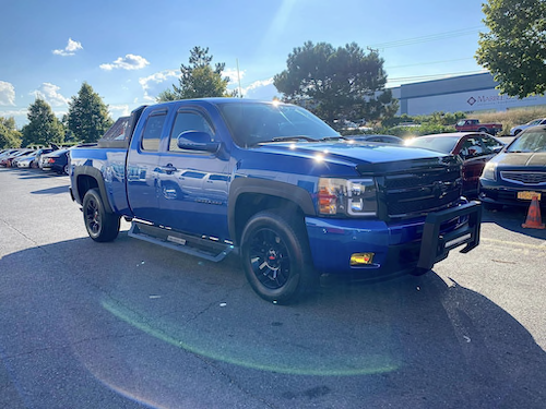 Blue truck with repaired paint
